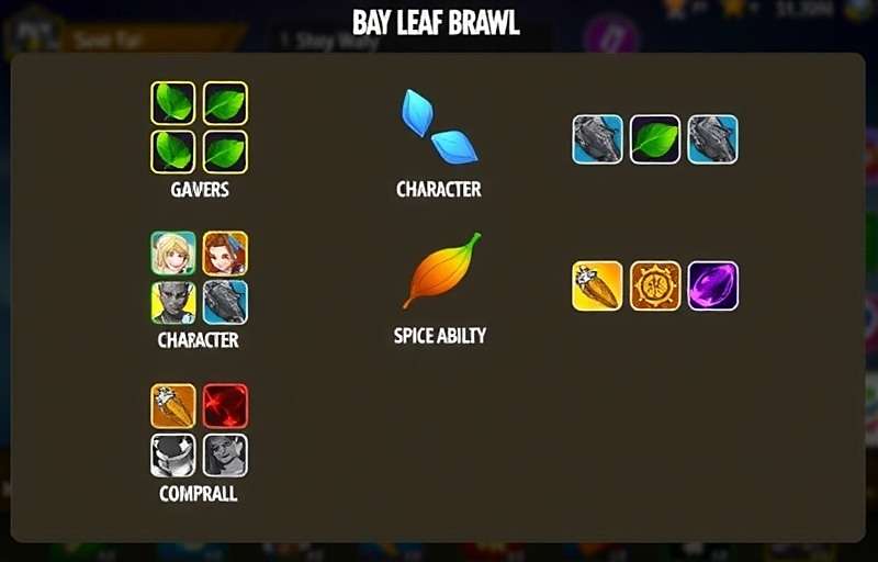 Bay Leaf Brawl Strategy Guide Bay Leaf Brawl strategy guide showing optimal character matchups and spice ability combinations